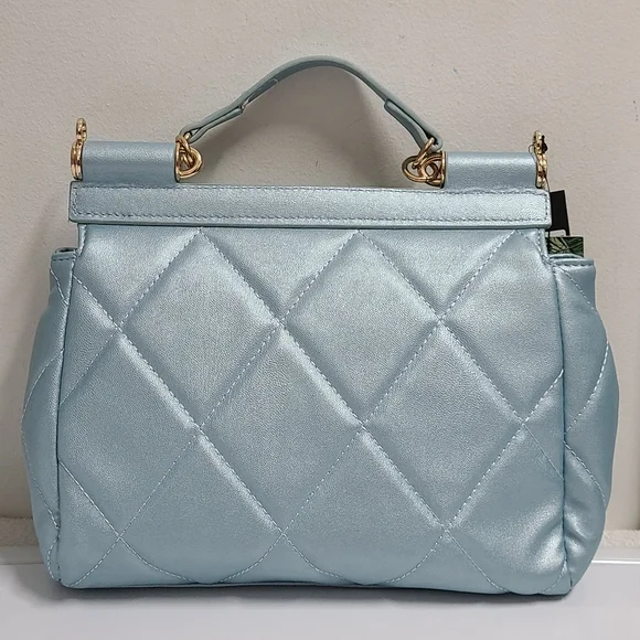 Badgley Mischka Metallic Blue Big Diamond Quilting with Studs Bag NWT